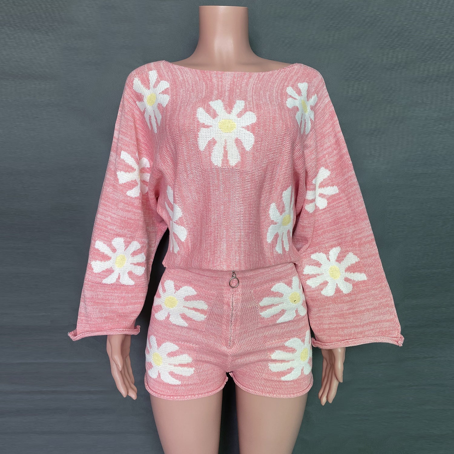 Fashion Colorful Flower Knitted Suits-Shirts & Tops-White-XS-Free Shipping Leatheretro