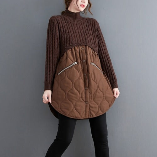 Women High Neck Winter Knitting Pullover Overcoat-Shirts & Tops-Coffee-One Size-Free Shipping Leatheretro