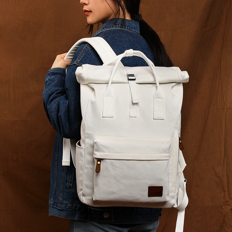 Vintage Large Storage Canvas Handle Backpacks 2006-Khaki-Free Shipping Leatheretro