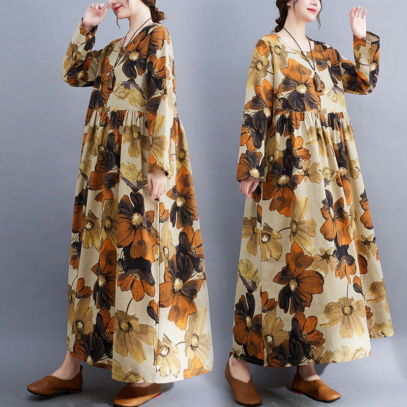 Floral Design Plus Sizes Fall Dresses-Dresses-Floral-M-Free Shipping Leatheretro