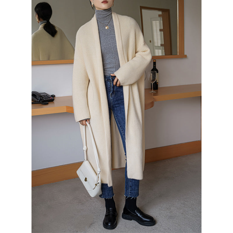 Cozy Lazy Style Long Knitting Overcoats for Women-Outerwear-Apricot-One Size-Free Shipping Leatheretro