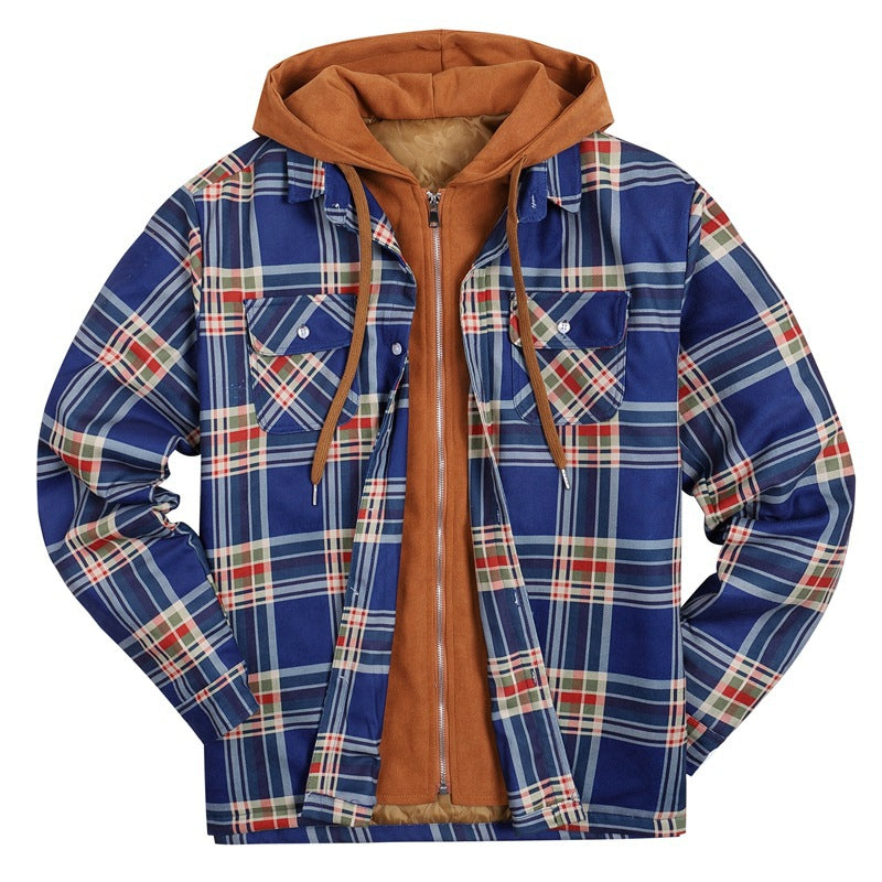 Plaid Winter Hoodies Jacket Outerwear for Men-Outerwear-Navy Blue-S-Free Shipping Leatheretro