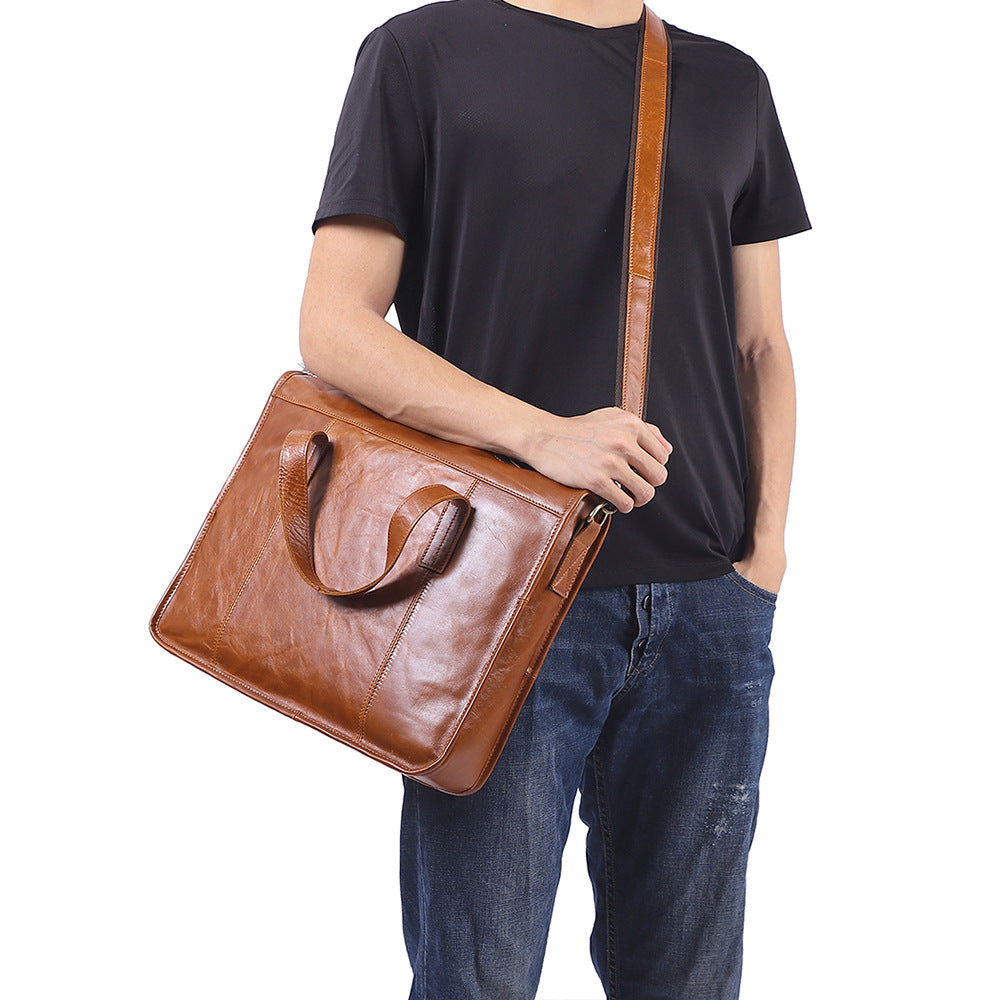 Simple Vintage Leather Business Briefcase J6495-Leateher Briefcase-Brown-Free Shipping Leatheretro