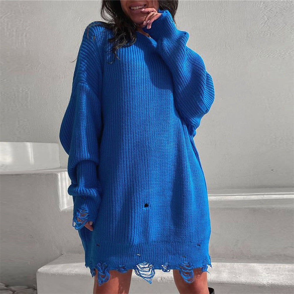 Women Plus Sizes Knitting Long Sweaters-Shirts & Tops-Blue-S-Free Shipping Leatheretro