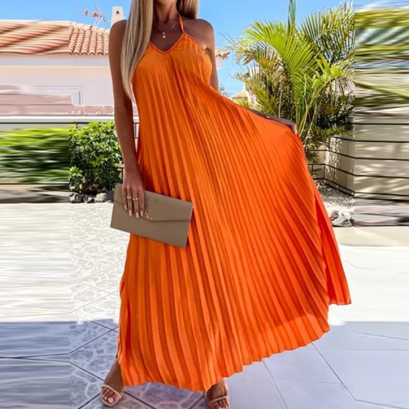 Summer Halter Backless Dresses-Dresses-Orange-S-Free Shipping Leatheretro