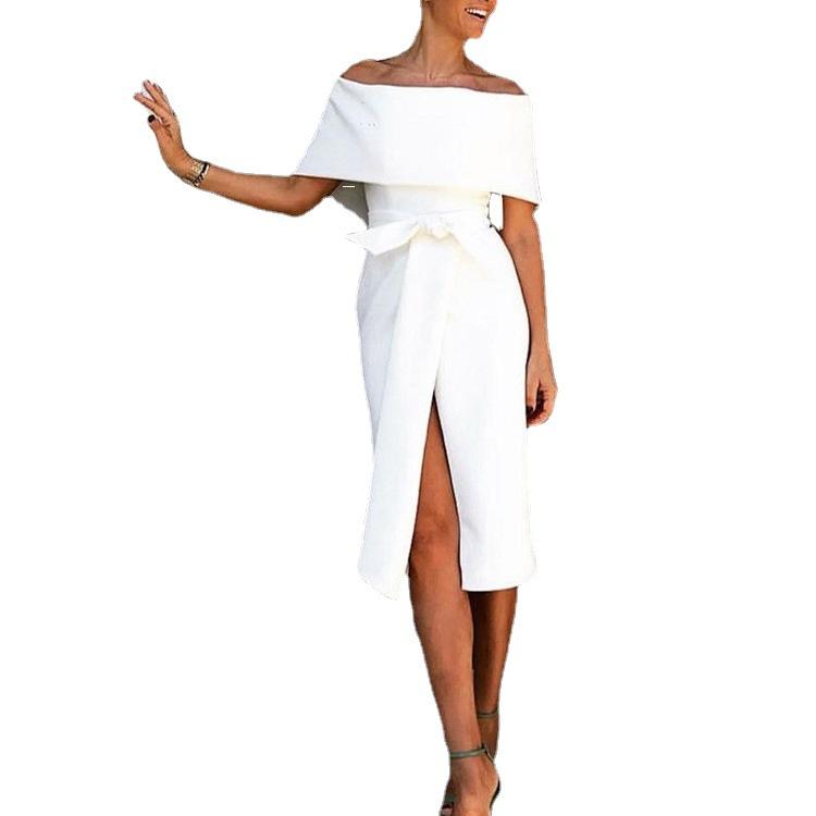 Sexy Classy Off The Shoulder Split Midi Dresses-Sexy Dresses-White-S-Free Shipping Leatheretro