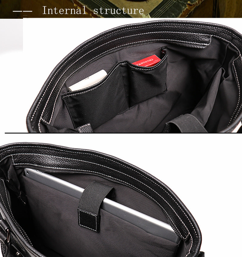 Black Cowhide Leather Business Computer Bags with Large Capacity 30242-Leateher Briefcase-Black-Free Shipping Leatheretro