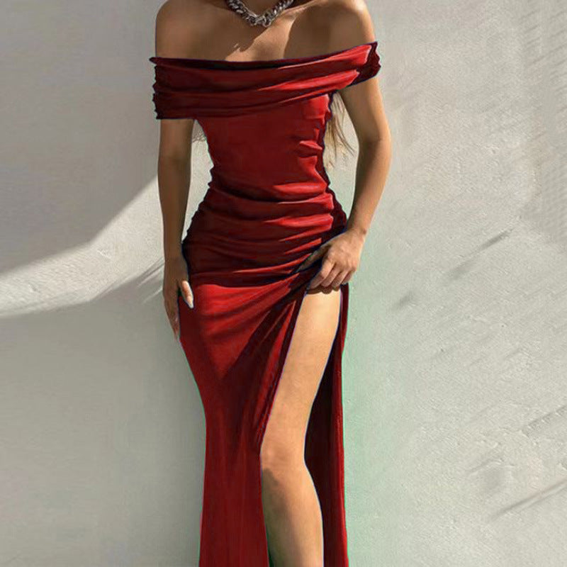 Sexy Off The Shoulder Evening Party Dresses-Dresses-Wine Red-S-Free Shipping Leatheretro