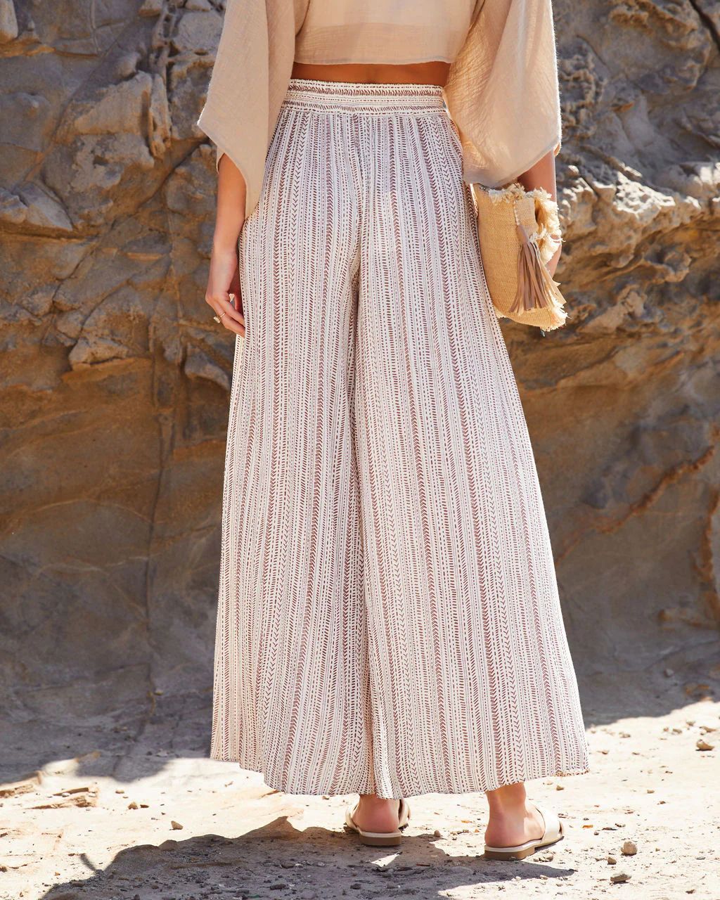 Summer Split Front Wide Legs Pants for Holiday-Pants-Ivory-XS-Free Shipping Leatheretro