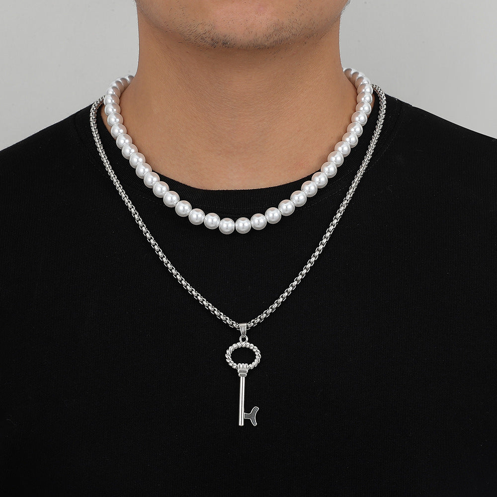 Fashion Hip Top Style Pearl Necklace for Men-Chains-A-Free Shipping Leatheretro