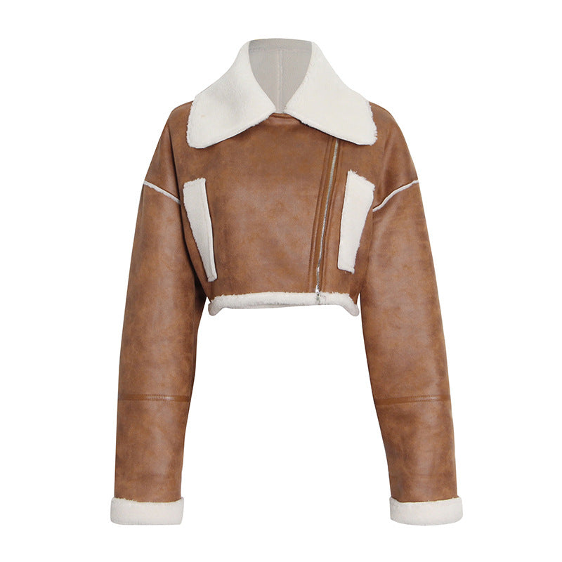 Luxury Motorcycle Sheep Fleece Jacket Coat for Winter-Coats & Jackets-Brown-S-Free Shipping Leatheretro