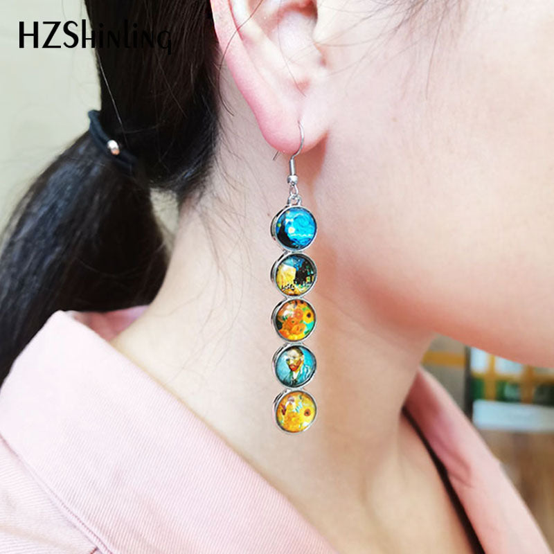 Sunflower Design Stone Drop Earrings for Women-Earrings-1-Free Shipping Leatheretro