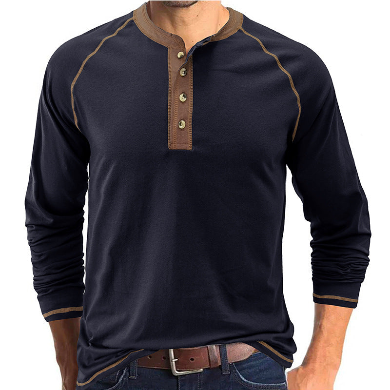 Casual Outdoor Long Sleeves Basic Shirts for Men-Navy Blue-S-Free Shipping Leatheretro