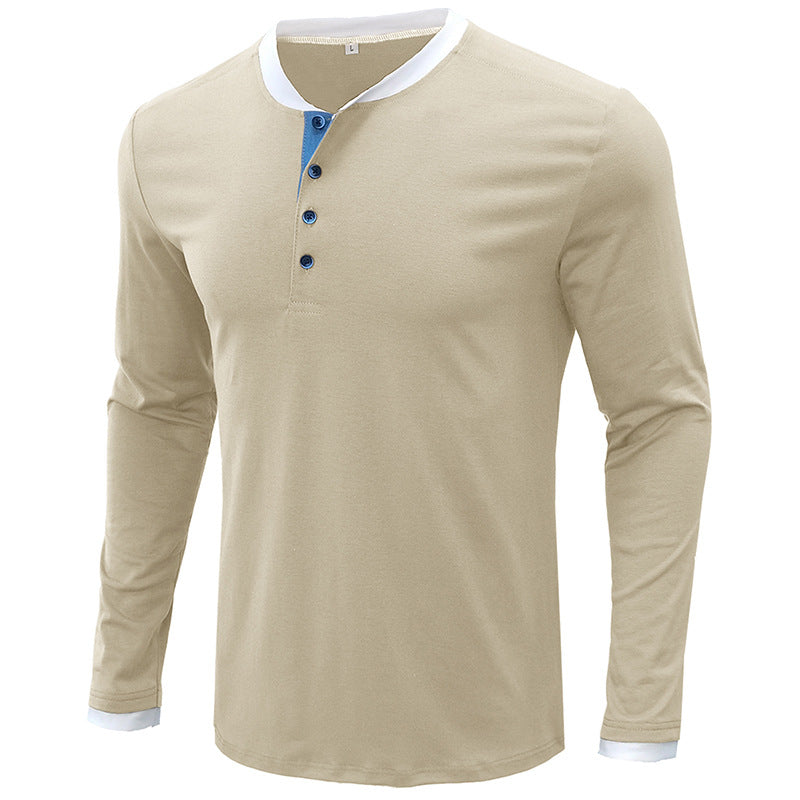 Leisure Fall Long Sleeves T Shirts for Men-Shirts & Tops-Apricot-S-Free Shipping Leatheretro