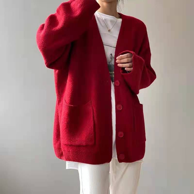 Casual Winter Women Knitted Cardigan Sweaters-Shirts & Tops-Red-One Size-Free Shipping Leatheretro