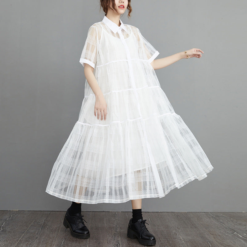 Summer Fairy Organza Plus Sizes 2pcs Shirts Dresses-Dresses-White-One Size-Free Shipping Leatheretro