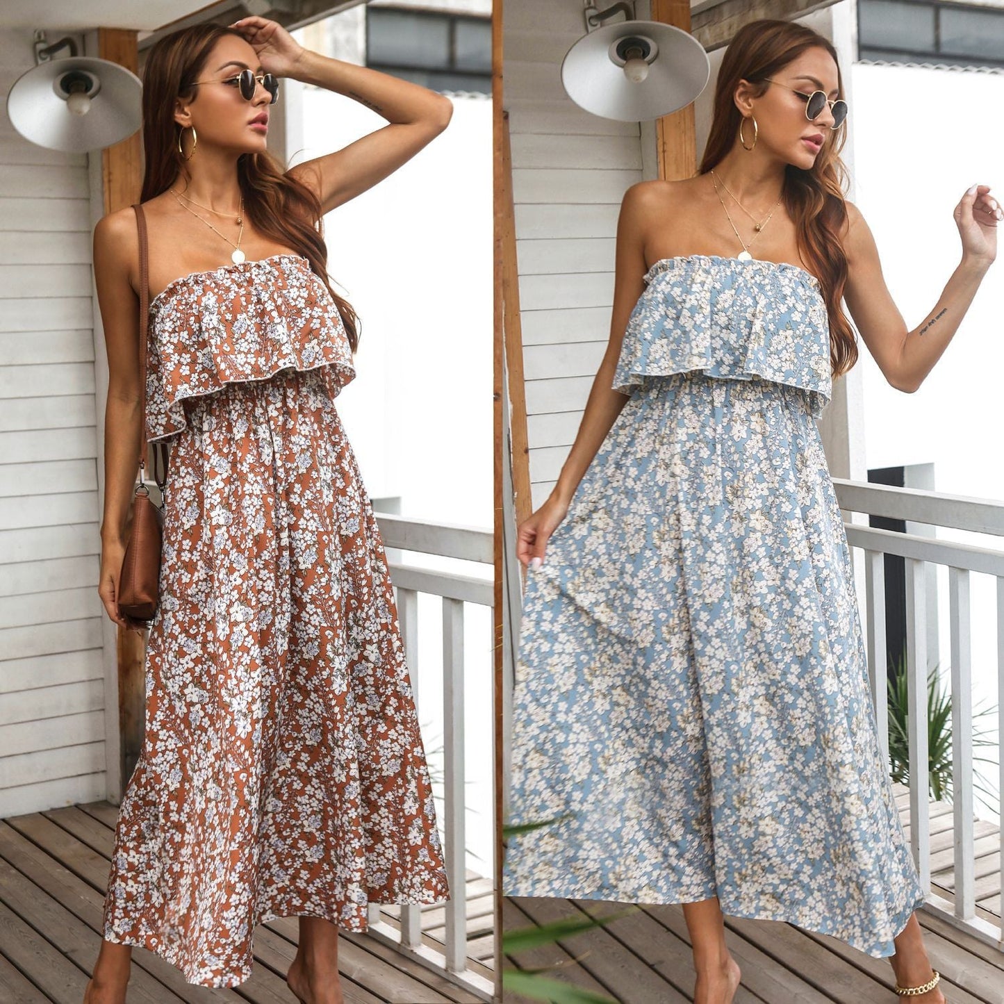 Summer Casual Long Holiday Beach Dresses-Dresses-Brown-S-Free Shipping Leatheretro