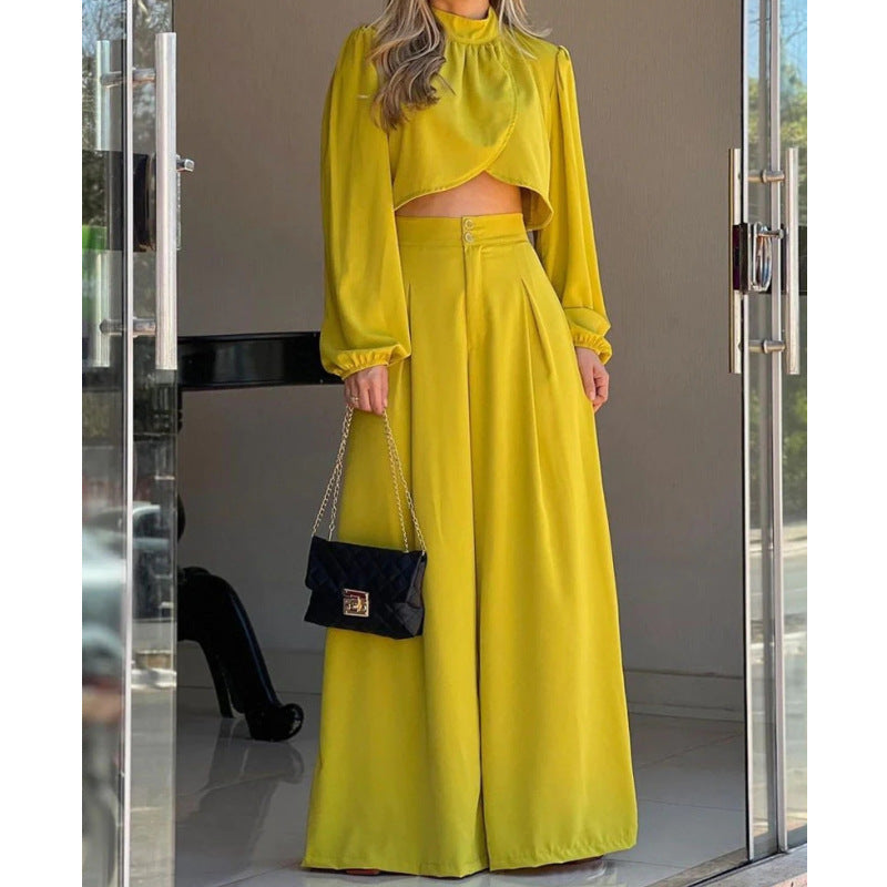 Elegant Irregular High Waist Women Two Pieces Suits-Yellow-S-Free Shipping Leatheretro