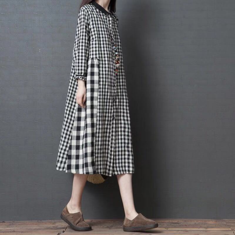 Vintage Plaid Long Sleeves Midi Dresses-Dresses-The same as picture-M-Free Shipping Leatheretro