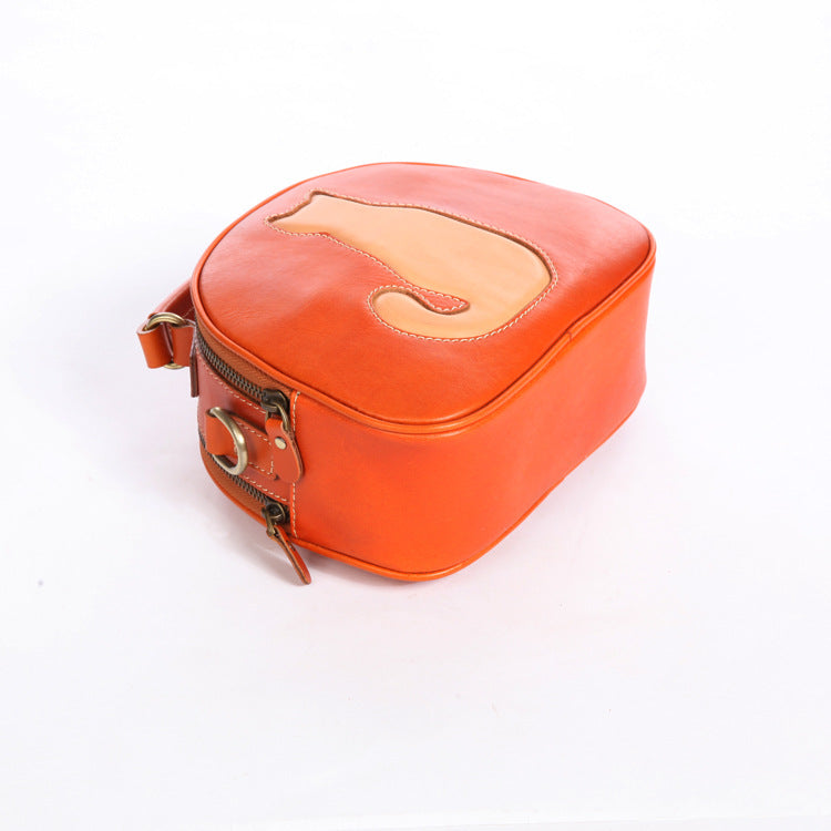 Cute Cat Design Handmade Vege Tanned Leather Bag for Women-Handbags-Wine Red-Free Shipping Leatheretro