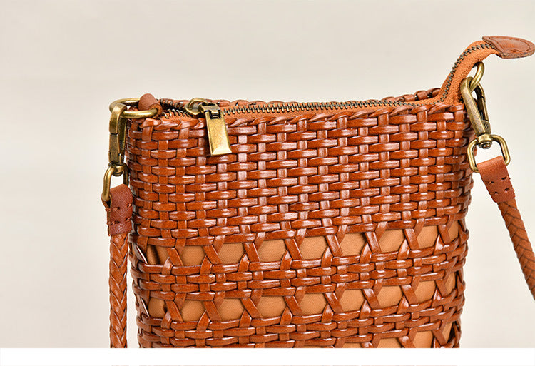 Special Design Woven Leather Bags for Women 8088-Handbags, Wallets & Cases-Brown-Free Shipping Leatheretro
