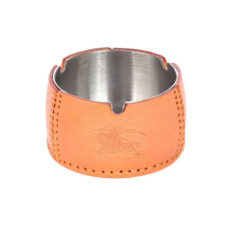 Handmade Leather Round Shape Ashtray-A-Free Shipping Leatheretro