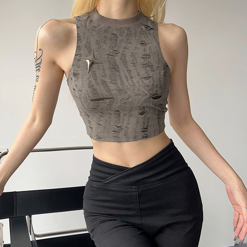 Sexy Summer Sleeveless Midriff Baring Tank Tops-Shirts & Tops-Light Gray-S-Free Shipping Leatheretro