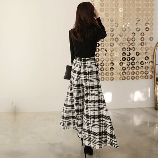 Wide legs pants with Black and White Plaid-Women Pants-The same as picture-S-Free Shipping Leatheretro