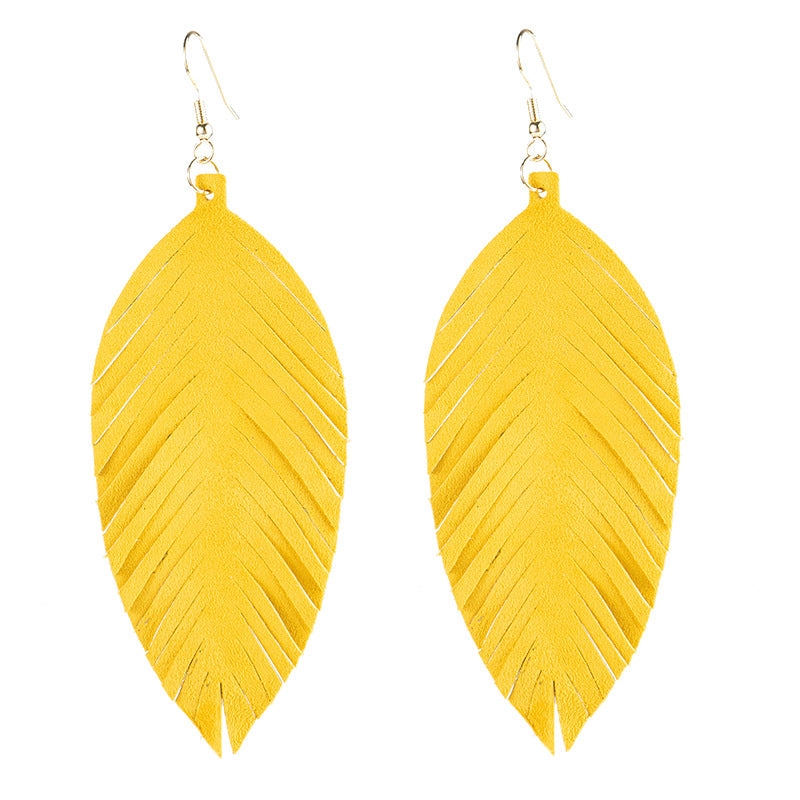 Leaves Designed Tassels Pu Leather Women Earrings-Earrings-15#-Free Shipping Leatheretro