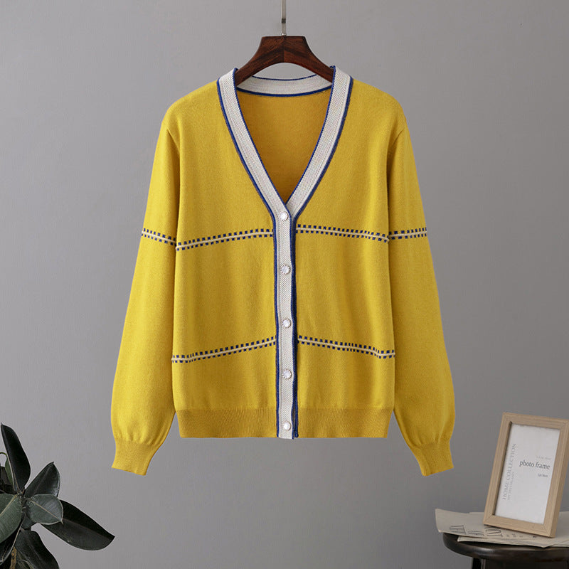 Vintage Loose Knitted Cardigan Sweaters-Shirts & Tops-Yellow-One Size-Free Shipping Leatheretro