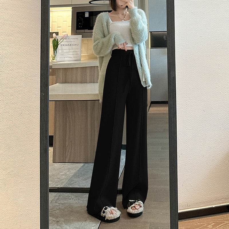 Casual Soft High Waist Winter Wide Legs Pants-Black-One Size 45kg-65kg-Free Shipping Leatheretro