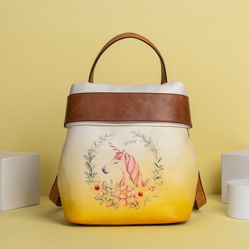 Vintage Vege Tanned Leather Backpack for Women C329-Backpacks-Yellow-Free Shipping Leatheretro