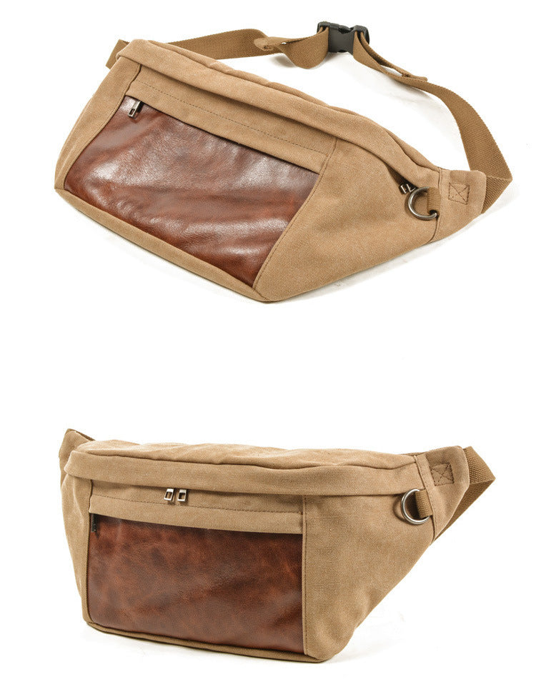Vintage Leather Canvas Chest Bag for Men-Handbags-Khaki-Free Shipping Leatheretro