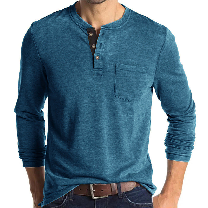 Casual Round Neck Long Sleeves T Shirts-Shirts & Tops-Blue-S-Free Shipping Leatheretro