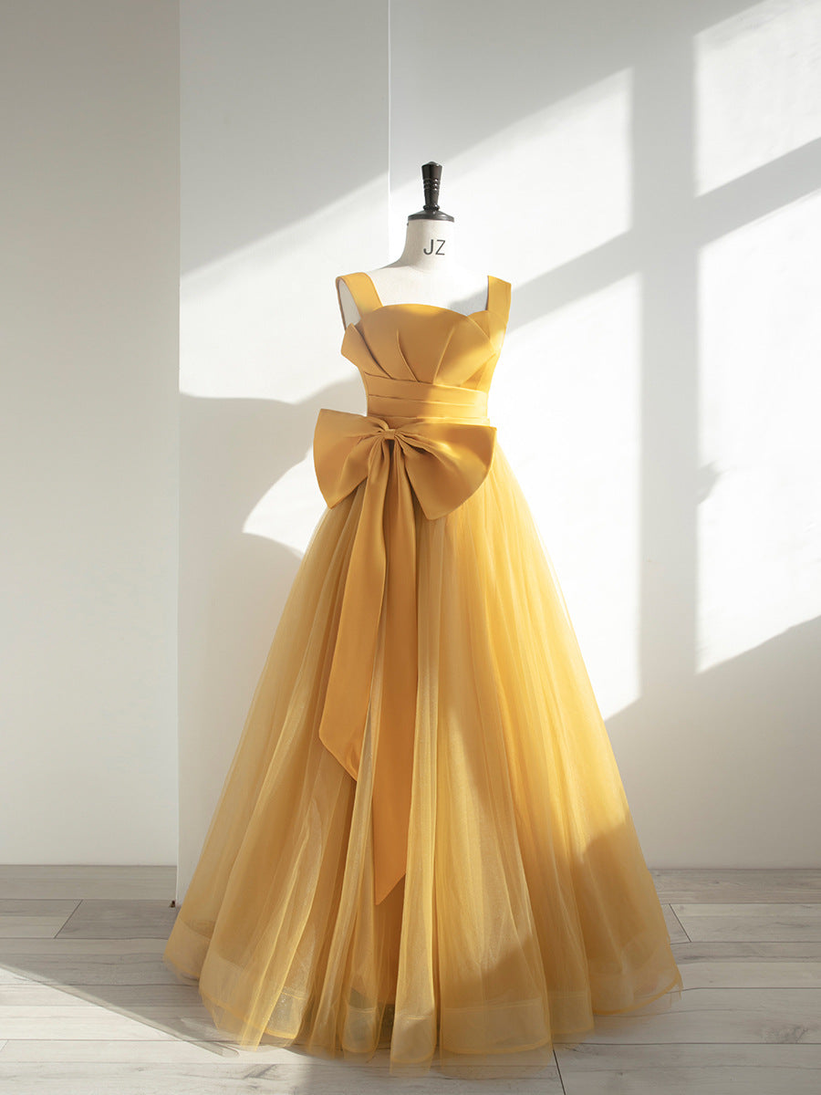Elegant Long Prom Dresses with Bow-Dresses-Yellow-S-Free Shipping Leatheretro