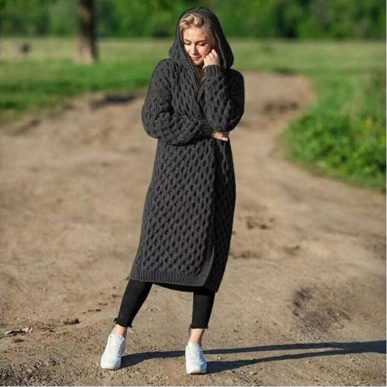 Fashion Women Knitting Long Cardigan Overcoat-Women Outerwear-Black Gray-S-Free Shipping Leatheretro