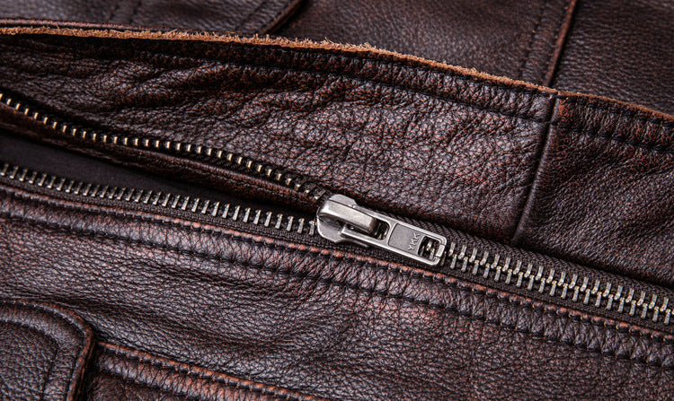 Vintage Motorcycle Cowhide Leather Jackets for Men-Coats & Jackets-Gray-S-Free Shipping Leatheretro