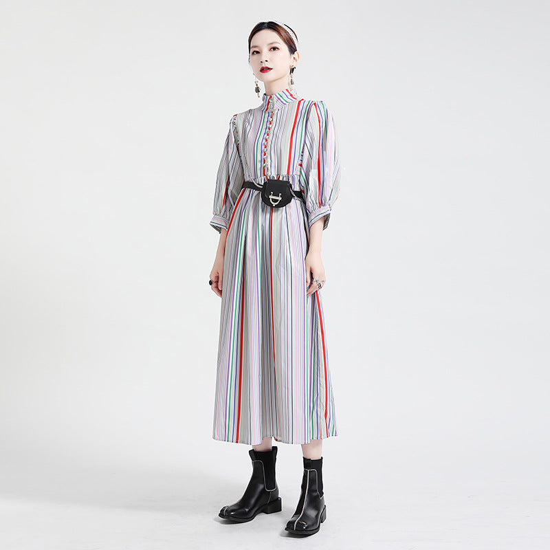 Vintage Rainbow Designed Women Fall Dresses-Dresses-Colorful-One Size-Free Shipping Leatheretro