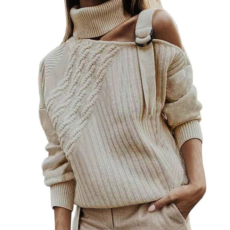 Casual Turtleneck Knitted Women Sweaters-Shirts & Tops-Apricot-S-Free Shipping Leatheretro