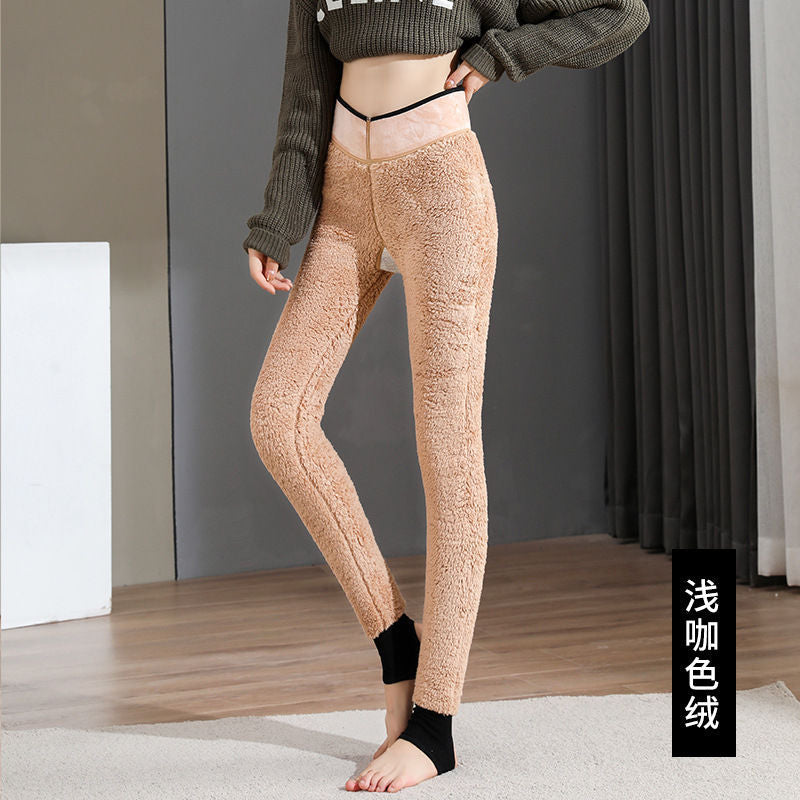 Winter Warm Velvet High Waist Pants Leggings-Women Pants-Light Coffee-45-70kg-Free Shipping Leatheretro