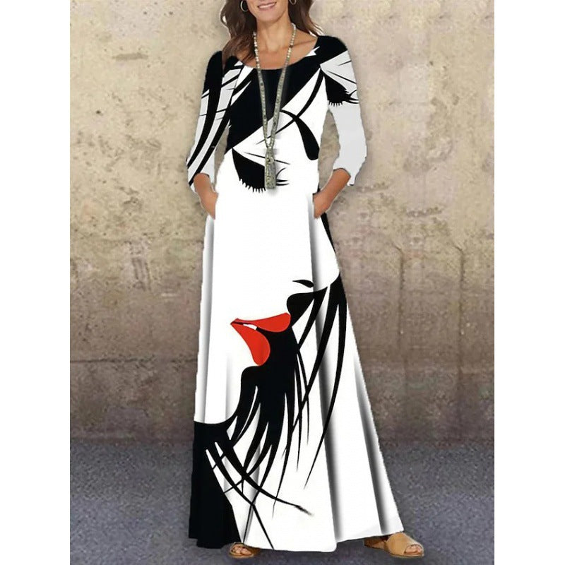 Elegant 3D Floral Print Summer Long Dresses-Dresses-5-S-Free Shipping Leatheretro