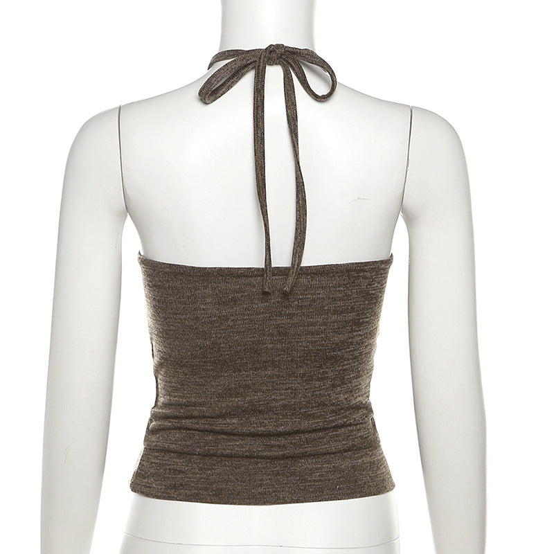 Fashion Sleeveless Brown Short Tank Tops-Shirts & Tops-Brown-S-Free Shipping Leatheretro