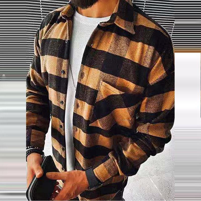 Casual Men Long Sleeves Fall Plaid Shirts-Style1-S-Free Shipping Leatheretro