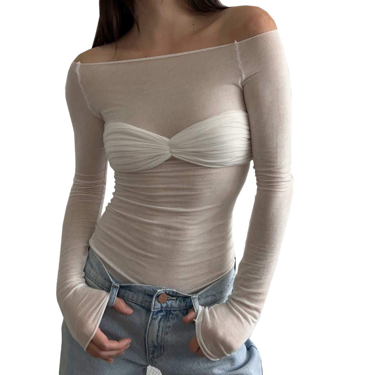 Sexy Off The Shoulder See Through Women Tops-Shirts & Tops-White-S-Free Shipping Leatheretro
