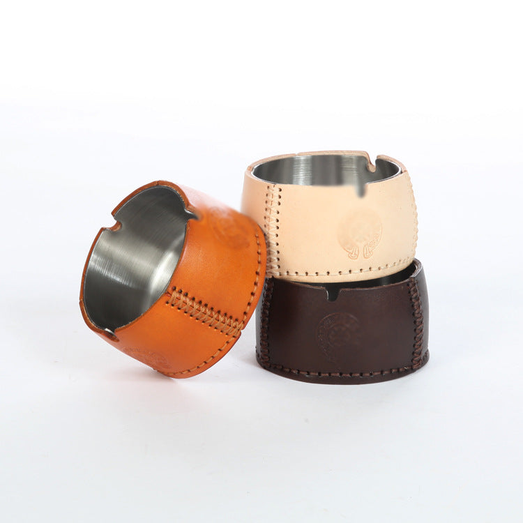 Handmade Leather Round Shape Ashtray-A-Free Shipping Leatheretro