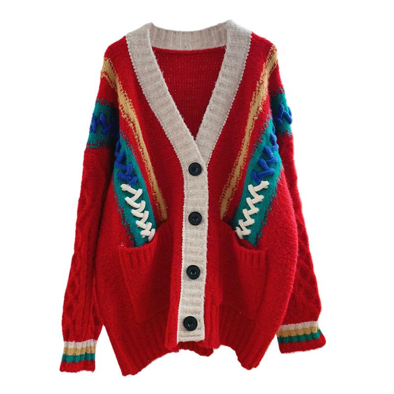 Thicken Warm Knitting Cardigan Sweaters for Women-Red-One Size-Free Shipping Leatheretro
