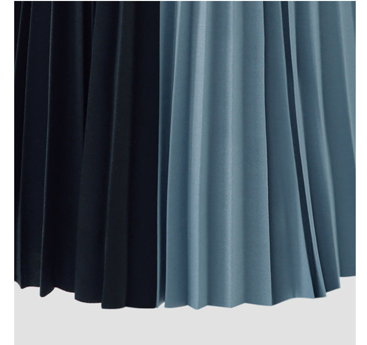 Women Contrast Color Women Pleated Skirts-Skirts-Apricot-One Size-Free Shipping Leatheretro