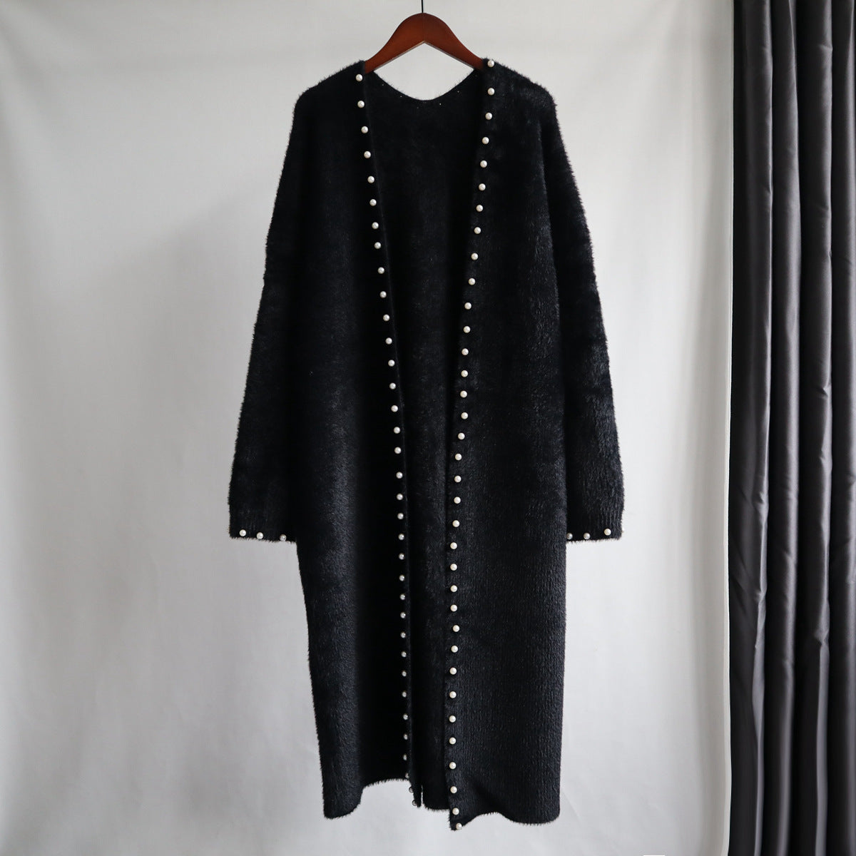 Leisure Mink Wool Winter Long Overcoat for Women-Outerwear-Black-One Size-Free Shipping Leatheretro