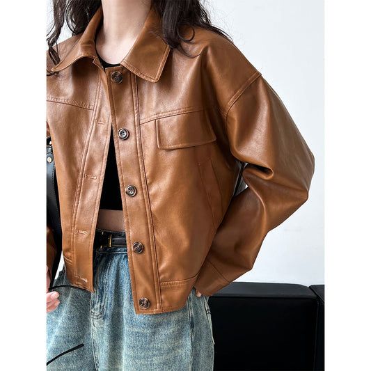 Classy PU Leather Motorcycle Jackets Coats-Coats & Jackets-Brown-M-Free Shipping Leatheretro