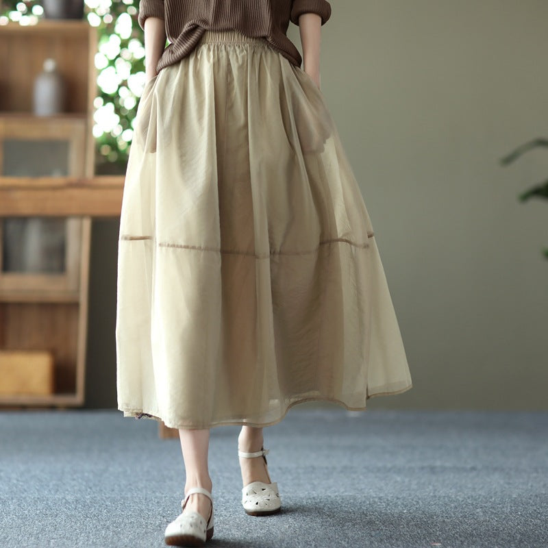 Summer Organza Elegant Women Skirts-Skirts-Khaki-One Size-Free Shipping Leatheretro